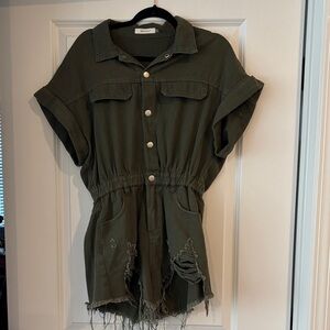 Olive Green Button-Up Jumpsuit